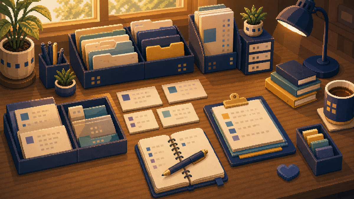 Warm pixel-art Bravent care desk with organized ownership records and support notes