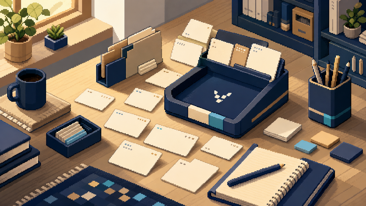 Warm pixel-art Bravent desk scene showing software setup context gathered into a clear home base