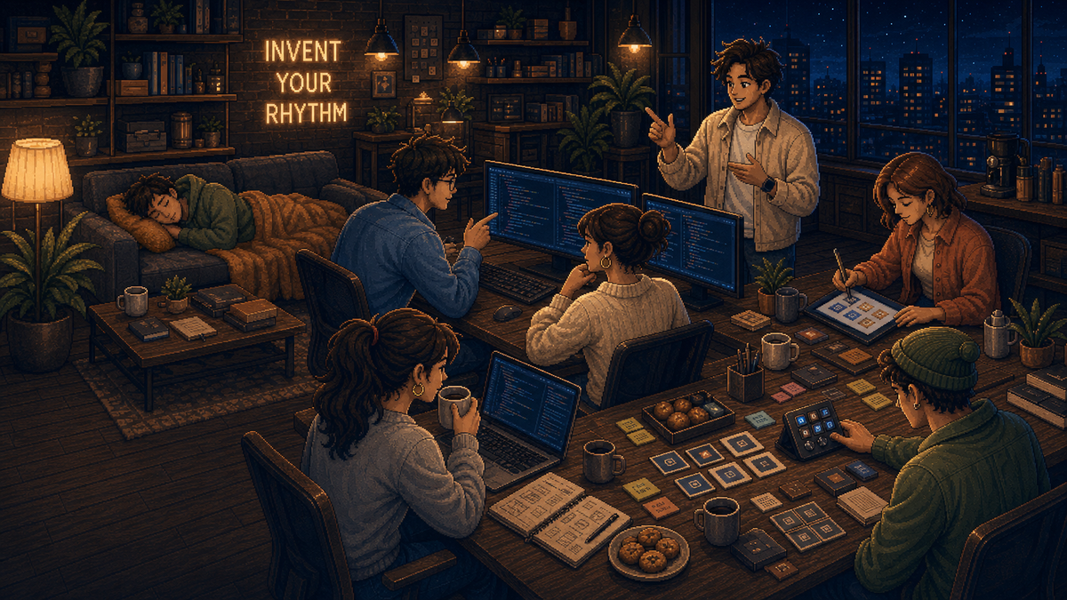 Warm team studio scene for Rhythm Deck plugin testing