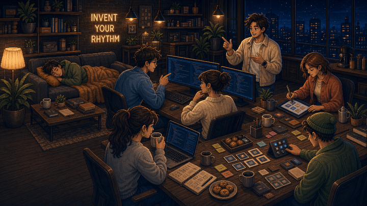 Warm team studio scene for Rhythm Deck plugin testing