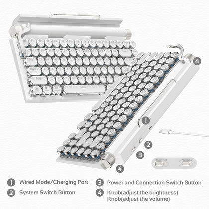 Wireless Keyboard – Bluetooth + Type-C | Typewriter Style, Mechanical Feel