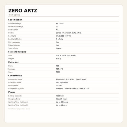 Lofree ZERO ARTZ 84 Keys Mechanical Keyboard Hot Swap Bluetooth 2.4G Type-C