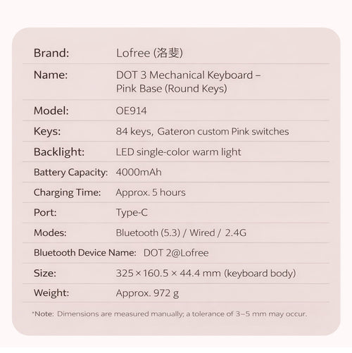 Lofree Pink 84Key Wireless Mechanical Keyboard | Cute Round Keys | 2.4G/BT5.3/Type-C | MY Warranty (Copy)