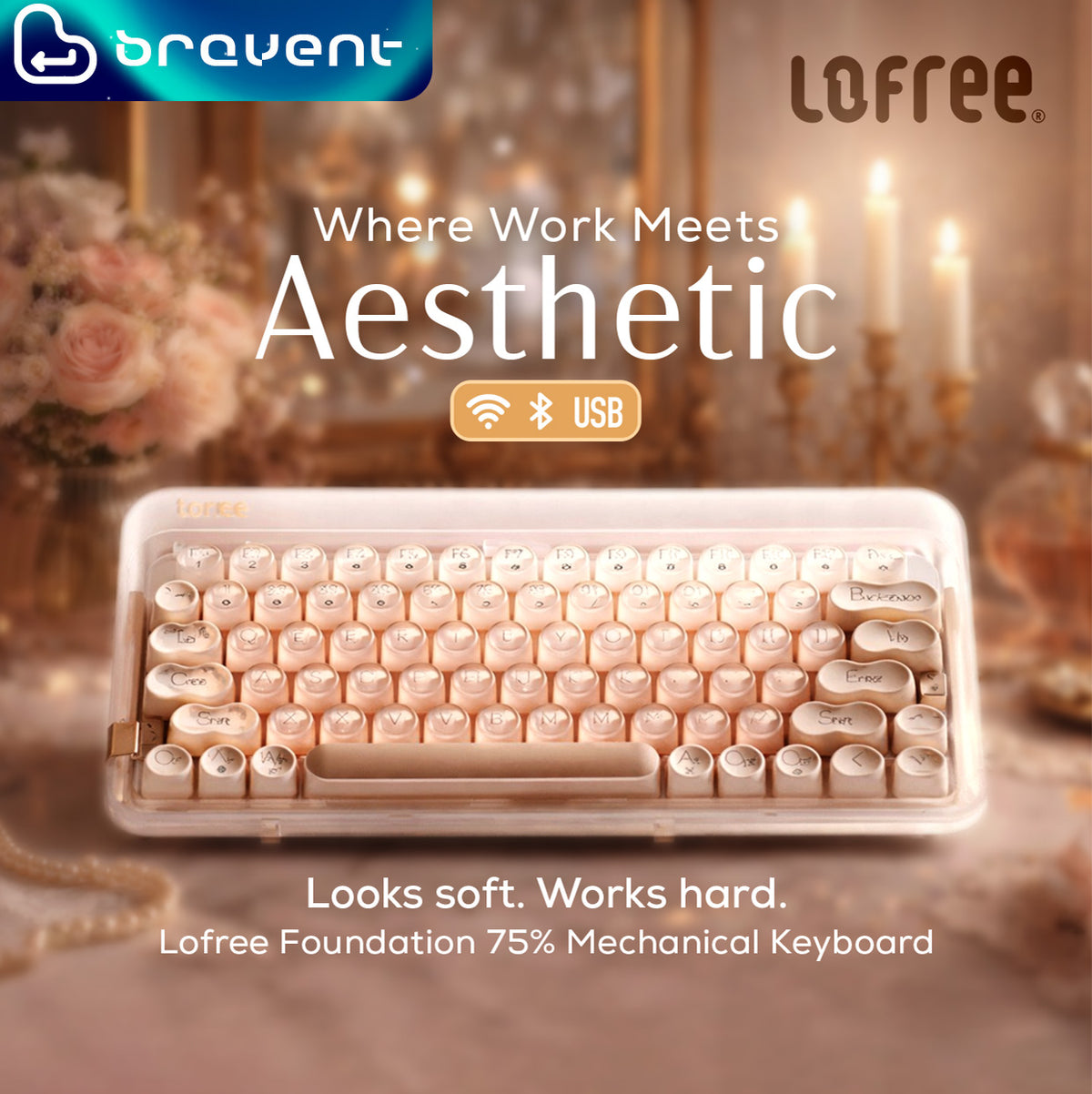 Lofree Pink 84Key Wireless Mechanical Keyboard | Cute Round Keys | 2.4G/BT5.3/Type-C | MY Warranty (Copy)