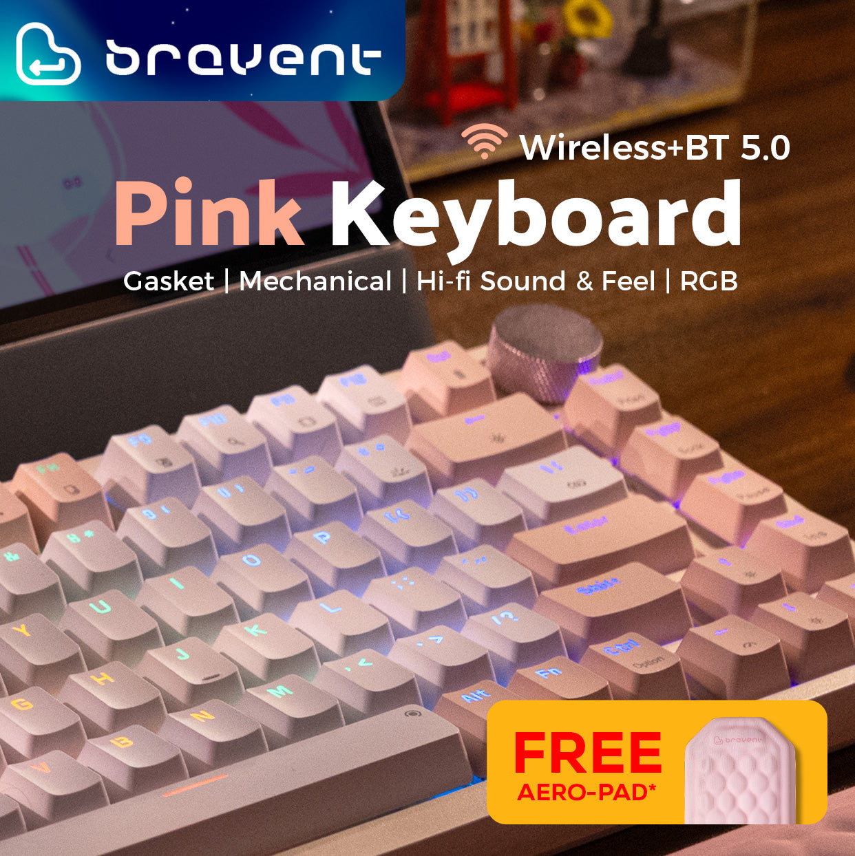 Pink Cloud Pastel Mechanical Keyboard – Wireless Bluetooth / RGB / Gasket Mount