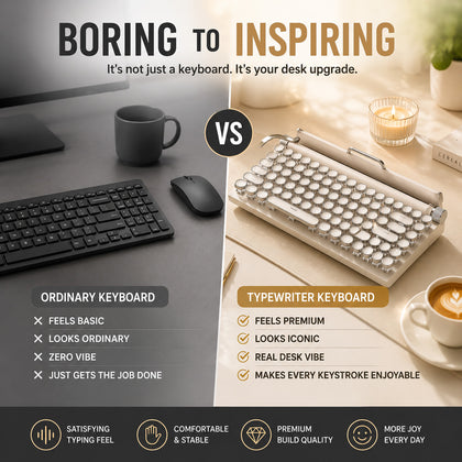 Wireless Keyboard – Bluetooth + Type-C | Typewriter Style, Mechanical Feel